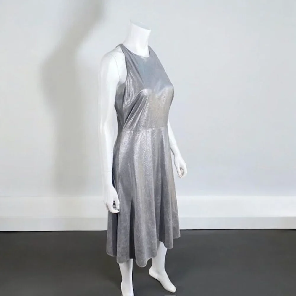 NWT H By Halston Metallic Faux Suede Dress Gunmetal, Size 8 - Picture 13 of 15